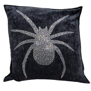 Magaschoni‎ Black Halloween Square Shape Pillow Spider Velvet Rhinestones Bling